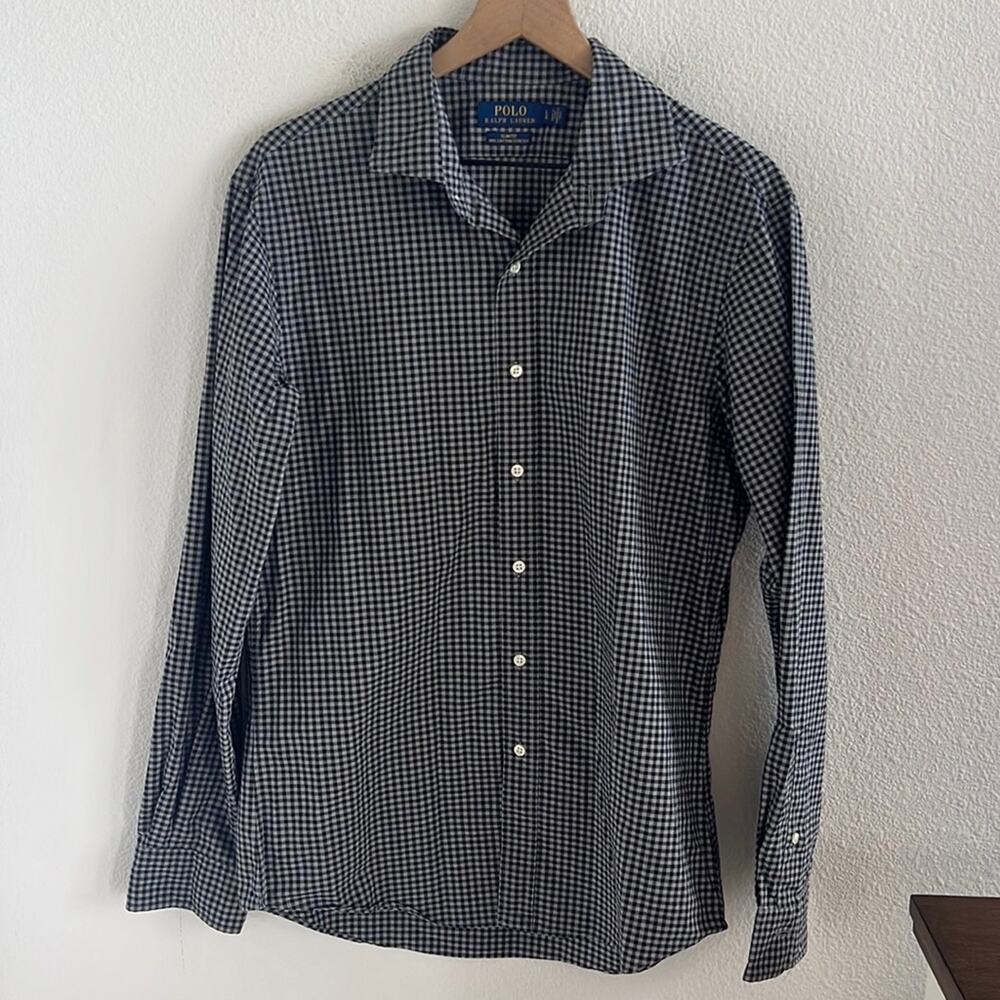 Polo Ralph Lauren Slim Fit 100% Cotton Stretch Gingham Button Front Shirt Large
